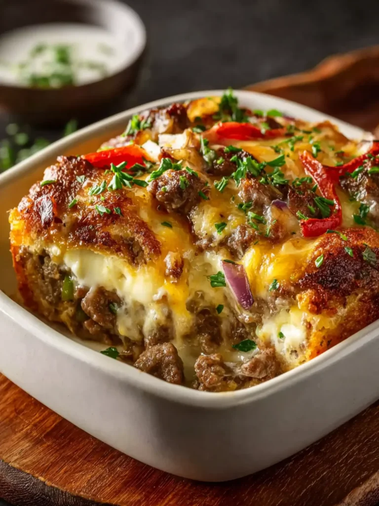 Low Carb Philly Cheesesteak Casserole First Image